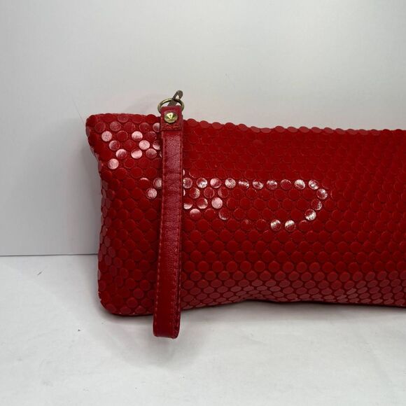 70's La Regale Red Sequin Acrylic Dotted Leather Wristlet Wallet Handbag - Picture 2 of 11